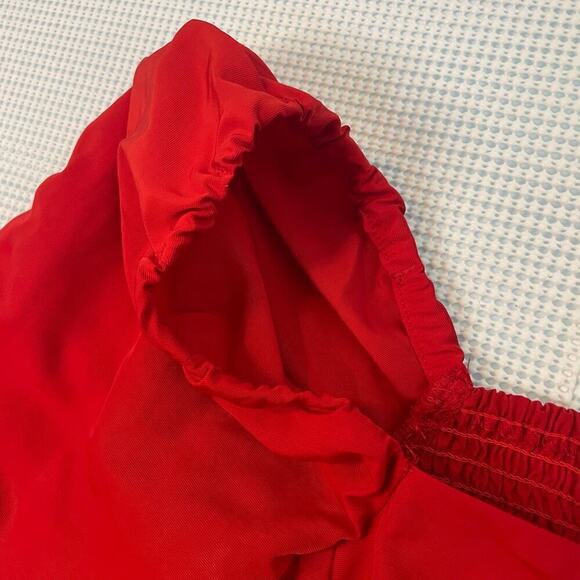 Free Assembly Red Top Square Neck Size Small Blouse Peasant Puff Sleeve - Picture 6 of 6